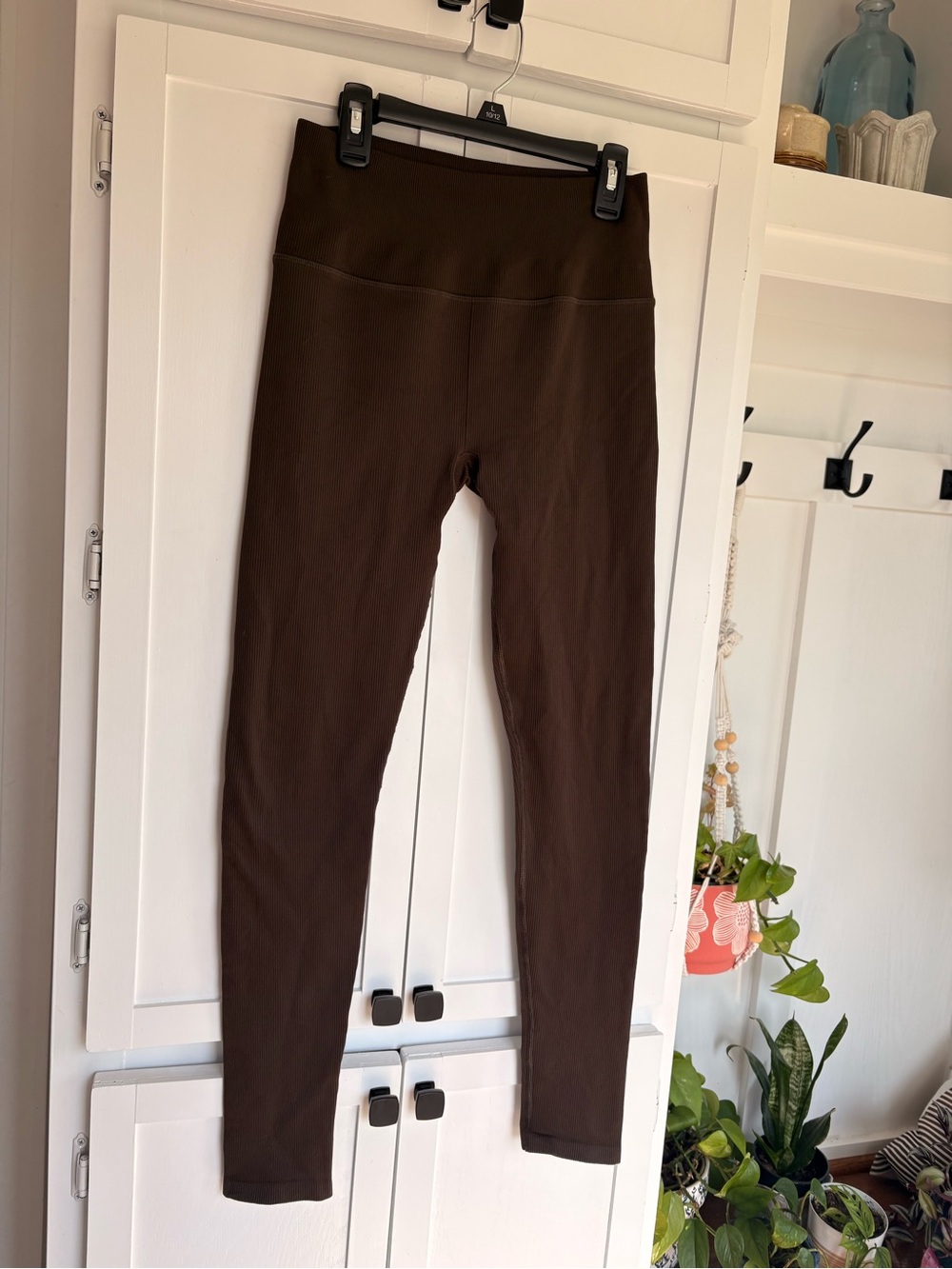 All High-Waist Brown Ribbed Leggings Size M